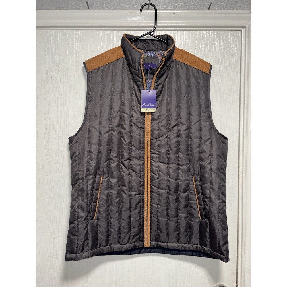 Alan Flusser Quilted Vest Gray & Brown Corduroy Accent Men's Size Large NWT